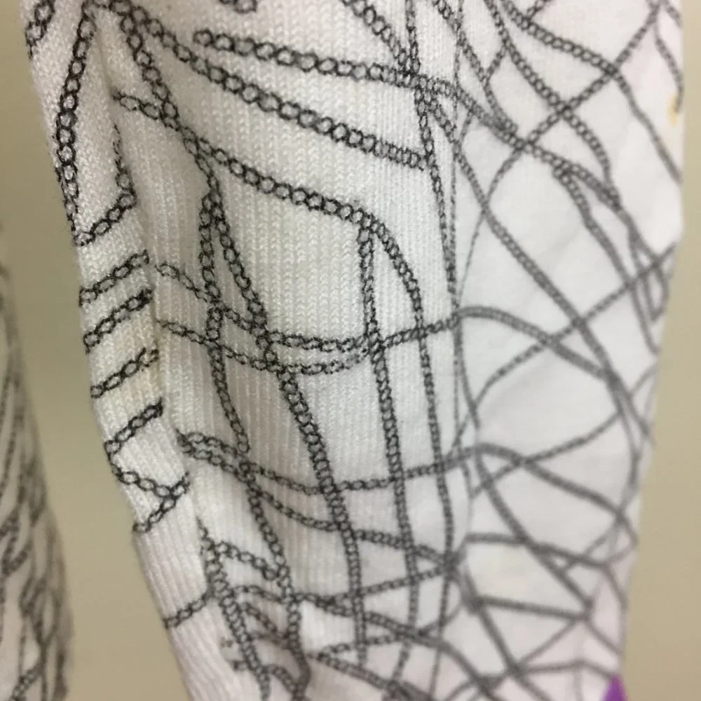 BCBGMAXAZRIA White Black Beads Floral Print Purple Trim Silk Blend Sweater - Picture 15 of 15